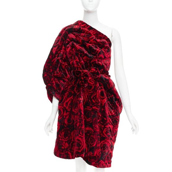 Dries Van Noten Dresses & Skirts - DRIES VAN NOTEN Runway Delta red rose velvet quilted one shoulder dress FR38 M